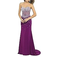 Women Long Prom Dresses Mermaid Beaded Formal Party Maxi Evening Gowns