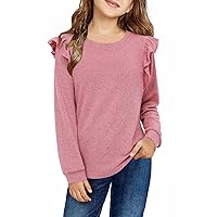 storeofbaby Shirts for Girls Long Sleeve Casual Loose Fit Tunic Tops Solid Blouses