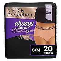 Always Discreet Boutique Adult Incontinence & Postpartum Underwear For Women, High-Rise, Size Small/Medium, Rosy, Maximum Absorbency, Disposable, 20 Count (Packaging May Vary)