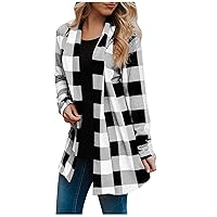 Cardigan For Women,Womens Casual Plaid Shacket Wool Blend Button Down Long Sleeve Sweater Jacket Coats with Pocket