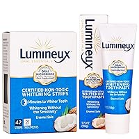 Lumineux Oral Essentials Teeth Whitening Strips and Toothpaste - Sensitivity Free - Dentist Formulated and Certified Non-Toxic - No Artificial Flavors, Colors and SLS Free