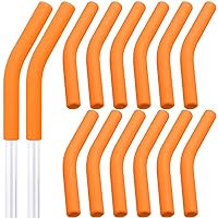 12Pcs Metal Straw Silicone Tips 5/16 inch Wide(8mm Outer Diameter) Food Grade Rubber Straw Covers Orange Flex Elbow Hydraflow Straw Replacement Tip for Stainless Steel Metal Straws