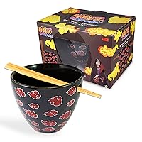 JUST FUNKY Naruto Shippuden Ramen Bowl with Chopsticks | 16 oz Ceramic Soup Mug | Featuring TheIconic Akatsuki Cloud Symbol | Anime Chopsticks | Kitchen Deco | Officially Licensed