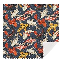 Gold Carp Pattern 12x12 Inches Kitchen Dishcloth Soft and Absorbent Flannel Dish Towels for Washing Cleaning