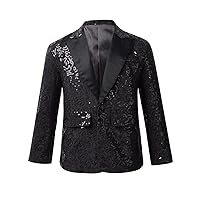 TiaoBug Boys Shiny Sequins Blazer Jacket Lapel Collar Tuxedo Suit Wedding Birthday Party One Button Formal Suit Coat