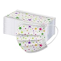 50PC Star Disposable Face Masks for Adult Women Men Moon Star Printed 3 Ply Full Protection Breathable Light Weight Fashion