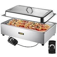 VEVOR Commercial Food Warmer, 1 Pot Steam Table with Lid, 9.5 Quart Full-Size Electric Food Warmers, Food-Grade Stainless Steel Bain Marie Buffet Equipment, Fits 21 x 13.2 Pan, 400W, for Restaurant