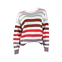 Womens Stripe Color Block Short Sweater Casual Long Sleeve Stitching Color Crew Neck Loose Knitted Pullovers Jumper Top