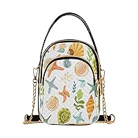 Quilted Crossbody Bags for Women,Colorful Seashell and Waterweed Leaf Women's Crossbody Handbags Small Travel Purses Phone Bag
