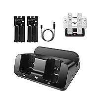 Wii U Charger Dock Station for Wii Remote & Wii U Gamepad with 2 Rechargeable Batteries Charging Cable Led Indicator -Black