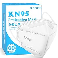 KN95 Face Mask 60 Pack White, BLScode Individually Wrapped 5-Layer Breathable Mask with Comfortable Elastic Ear Loops, Filter Efficiency≥95%