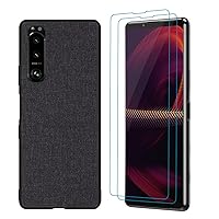 QUIETIP Case Compatible with Sony Xperia 5 III,Cloth Pattern Cases Soft TPU + PC Shockproof Phone Cover with 2 Pack Screen Protector Lens Protect,Black