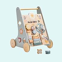 ROBOTIME Wooden Baby Walker, Modern Baby Push Walker, Baby Walker Push Toys with Wheels, Sit to Stand Walker for Baby Learning to Walk, Baby Walkers Activity Center for Boys and Girls