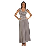 R&M Richards Women's Long Evening Gown W/Glitter Knit Jacquard Ruched Bodice