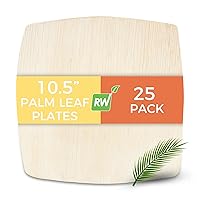 Restaurantware Midori 10.5 x 10.5 Inch Extra Large Square Palm Plates 25 Microwavable Palm Leaf Plates - Freezable Sustainable Areca Palm Leaf Plates Oven-Ready For Hot & Cold Foods