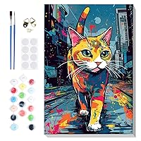 VINDIJA Cat Paint by Numbers Kit for Adults Kids, Adults' Paint by Number Kits on Canvas Framed, Color by Numbers for Adults, Arts Crafts Kits for Girls Ages 8-12 Adults, 8x12in, MT2341