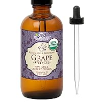 US Organic Grape Seed Oil, USDA Certified Organic, 100% Pure & Natural, Cold Pressed Virgin, Unrefined, in Amber Glass Bottle w/Glass Eye dropper for Easy Application (4 oz (115 ml))