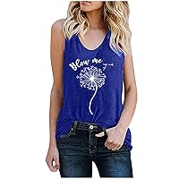 Women's Blow Me Dandelion Tank Tops Sleeveless Tunic Shirts Summer Casual Crewneck Loose Fit Tee Workout Vests