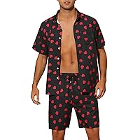 Lars Amadeus Summer Printed Shirts Set for Men's Short Sleeves Color Block Hawaiian Outfit 2 Pieces