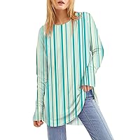 Women's Tops Trendy Printed Round Neck Loose Long Sleeve Medium Length Leaky Thumb T-Shirt Top Tops, S-3XL