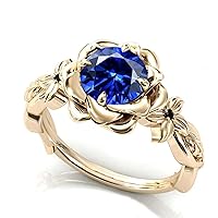 MRENITE 10K 14K 18K Gold Sapphire Rings for Women Art Deco Design Engrave Names Size 4 to 12 Anniversary Birthday Jewelry Gifts for Her