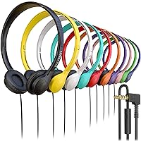 Wired On-Ear Leather Headphones with Microphone and 3.5mm Connector, Bulk Wholesale, 100 Pack, Assorted Colors