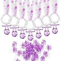 24 Baby Shower Pacifiers Necklace，2.5 inch Acrylic Pacifier Charm Suitable for Party Favors Decorations (Purple)