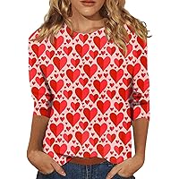 Heart Shirts for Women, Women's Casual 3/4 Sleeve Shirts Cute Print Graphic Tees Blouses Hearts Printed Tops