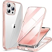 Miracase Glass Case for iPhone 13 Pro Max 6.7 inch, 2023 Upgrade Full-Body Clear Bumper Case with Built-in 9H Tempered Glass Screen Protector for iPhone 13 Pro Max, Clear Pink