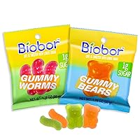 Biobor Low Sugar Gummy Bears Worms, Keto Friendly Snack Naturally Candy 1g Sugar 3g Net Carbs 80 Calories