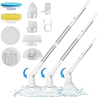Electric Spin Scrubber, Cordless Shower Scrubber with 8 Replaceable Brush Heads, Bathroom Scrubber Electric Dual Speeds, Shower Cleaning Brush with Extension Arm for Tub Tile Floor(Grey&White)
