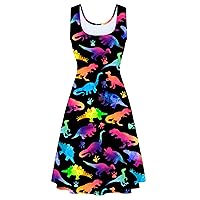 Fanient Womens Sleeveless Dress Casual Print Scoop Neck Sundress A Line Midi Dresses