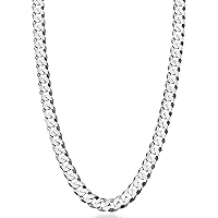 Miabella Solid 925 Sterling Silver Italian 7mm Diamond Cut Cuban Link Curb Chain Necklace for Men Women