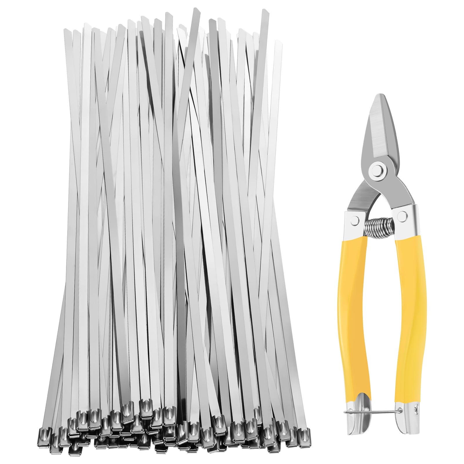 Metal Zip Ties Heavy Duty with Cutter 100pcs 11.8 inch 304 Stainless Steel Zip Ties Self-Locking Cable Ties 200LB Tensile Strength for Machinery, Vehicles, Pipesas, Chain Link Fences etc.