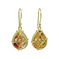 Sardonyx, Green Amethyst And Cubic Zircon Danglers Studded In Gold Plated Brass Handmade Dangling Earrings Jewelry For Her