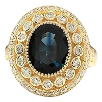 4.03 Carat Natural Blue Sapphire and Diamond (F-G Color, VS1-VS2 Clarity) 14K Yellow Gold Cocktail Ring for Women Exclusively Handcrafted in USA