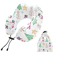 Snowman Stars Christmas Travel Neck Pillow Airplane Pillow Neck Support Pillow with Storage Bag U Shaped Pillow for Sleeping Rest