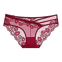 Womens Lace Underwear Invisible Seamless Bikini Briefs Sexy Panties Floral Lace Panty Hipster V-Shape Waistband Brief