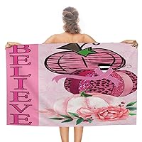 Beach Towel for Men, Believe Breast Cancer Awareness Adult Bath Towel Quick Dry' Lightweight Pre-Washed Beach Blanket, Ribbon Cancer Disease Awareness Rustic Cruises Roadtrips Towel 31x51 Inch