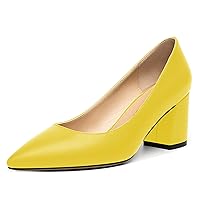 Women's Dating Slip On Pointed Toe Dress Solid Block Mid Heel Pumps Shoes 2.5 Inch