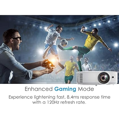 Optoma GT1080HDRx Short Throw Gaming Projector | Enhanced Gaming Mode for 1080p 120Hz Gameplay at 8.4ms | 1080p and HDR support with 4K UHD input | Bright 3,800 Lumens for Day and Night Gaming | White
