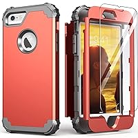 IDweel for iPhone 6S Case, for iPhone 6 Case with Screen Protector(Tempered Glass),3 in 1 Shock Absorption Heavy Duty Hard PC Covers Soft Silicone Full Body Protective Case for Girls,Orange/Dark Grey