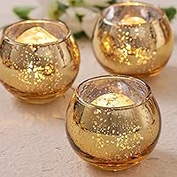 24PCS Gold Votive Candle Holders for Table Centerpieces, Round Mercury Glass Candle Holders Bulk for Wedding, Birthday, Anniversary, Parties, and Holiday Decorations