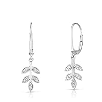 Natalia Drake 1/10 Cttw Diamond Earrings for Women Leaf Vine Drop Leverback Dangle in Rhodium Plated 925 Sterling Silver