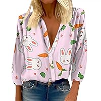 Athletic Plus Size Tunic Tops for Women Elegant 3/4 Sleeve Print Loose Fit Shirts Casual Button Down Soft Blouses