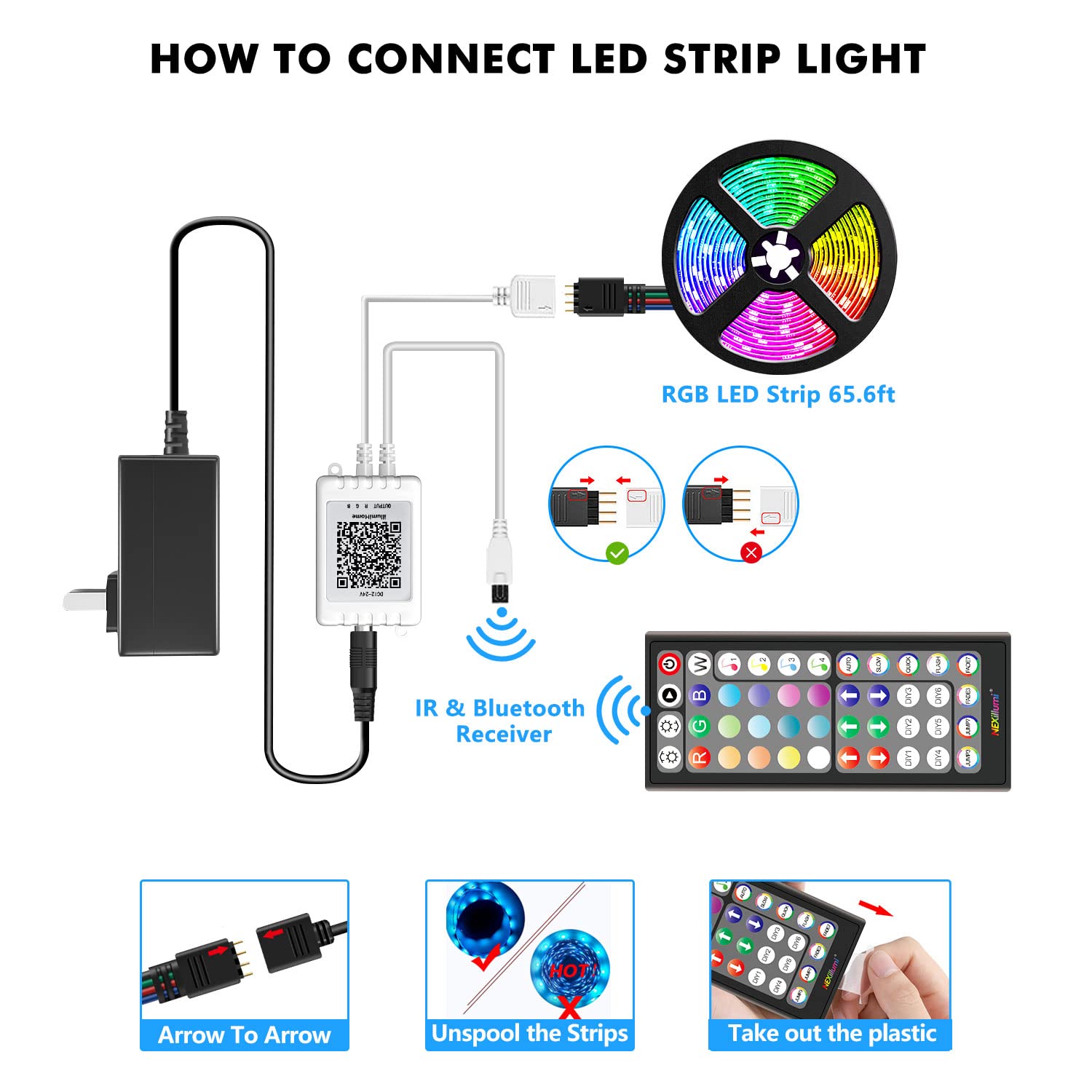 Nexillumi 50Ft Strip Lights Music Sync Color Changing, 44-Key Remote, Sensitive Built-in Mic, App Controlled Rope Lights, 5050 RGB LED (APP+Remote+Mic)