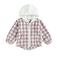 Toddler Baby Plaid Jacket Baby Boy GIrl Flannel Hoodies Zip Up Hooded Fall Winter Outerwear Coat