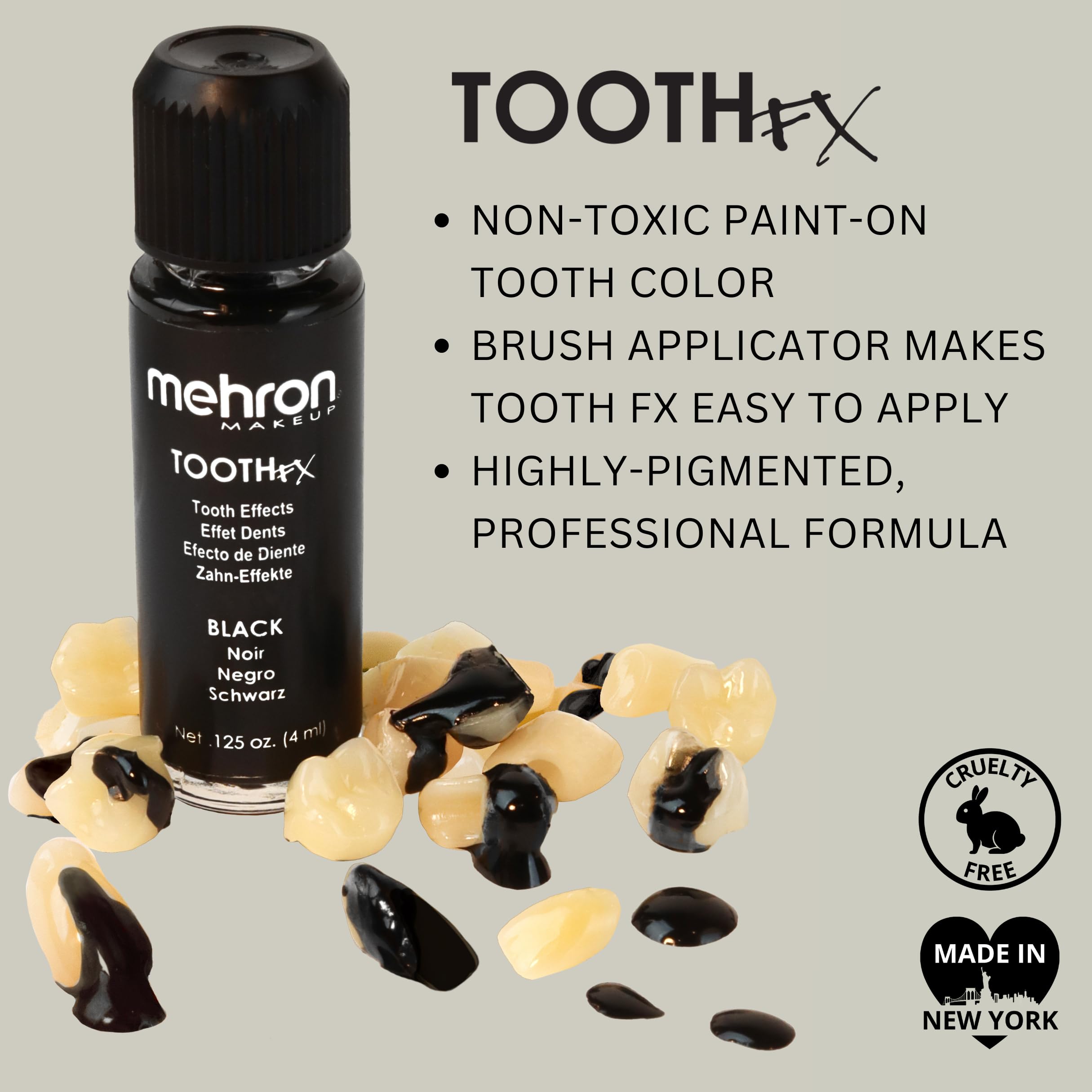Mehron Makeup Tooth FX Black | Temporary Black Tooth Paint | Perfect for Creating Black Out Tooth Makeup, Rotten Teeth Makeup, & Missing Teeth SFX for Halloween, Cosplay, & Theater .125 oz (4 ml)