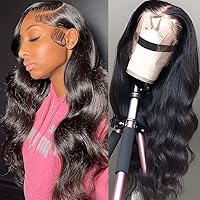 200 Density 13x4 Body Wave HD Lace Front Wigs 100 Human Hair Pre Plucked with Baby Hair 12A Transparent Lace Frontal Wigs for Black Women Natural Black Color (26 inch)