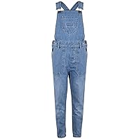 Girls Denim Dungaree Ripped Jeans Light Blue Full Length All in One Fashion Overall Pinafore Jumpsuit 5-13 Years